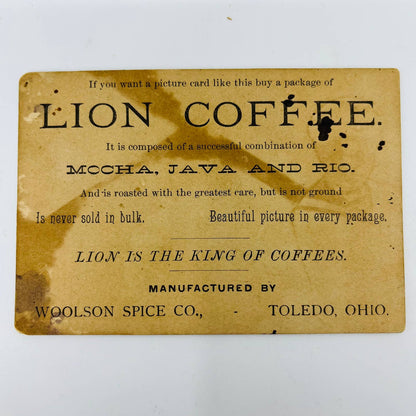 1880s Trade Card Lion Coffee Woolson Toledo OH Cat & Feather Dip Ink Pen AA2