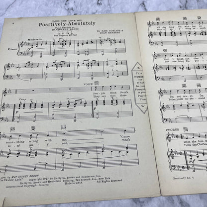 Vintage Sheet Music 1927 Does She Love Me? Positively-Absolutely Sam Coslow TI1