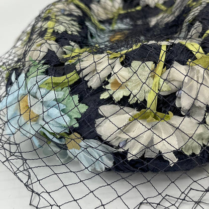 Vintage Woman’s Navy Blue Straw Cocktail Fascinator Pillbox Hat Netting HB1
