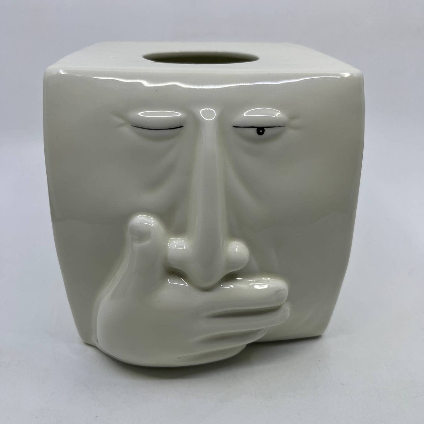 1980s Ceramic Face Sneezing Nose Winking Tissue Box Cover Fitz and Floyd TI1