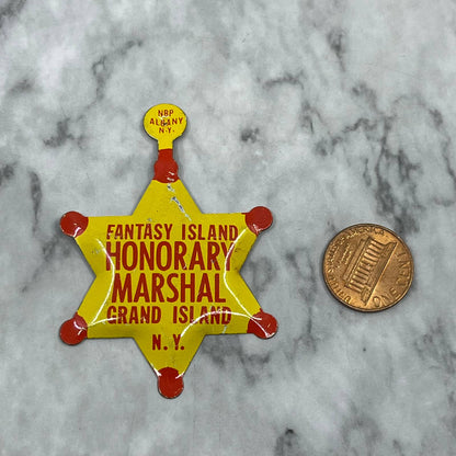 Vtg Fantasy Island Honorary Marshal Grand Island NY Foldback Badge Button SF1