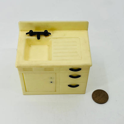 Vintage RENEWAL Dollhouse Celluloid Cream Kitchen Sink 2.5 x 3” TD2