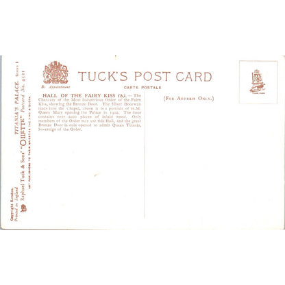 Titania's Palace Hall of the Fairy Kiss B Raphael Tuck Oilette Postcard TK1-P14