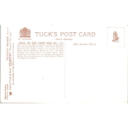 Titania's Palace Hall of the Fairy Kiss B Raphael Tuck Oilette Postcard P2-12