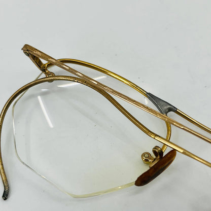 Antique Art Deco Gold Half Rim Cable Arm 12K GF Glasses Eyeglasses w/ Case PA