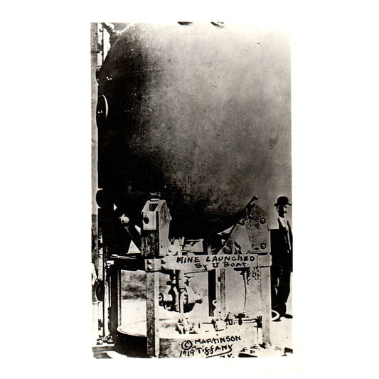 WWI Battleship Scene - Mine Launched By U-Boat 1919 Original Postcard RPPC TJ8-4