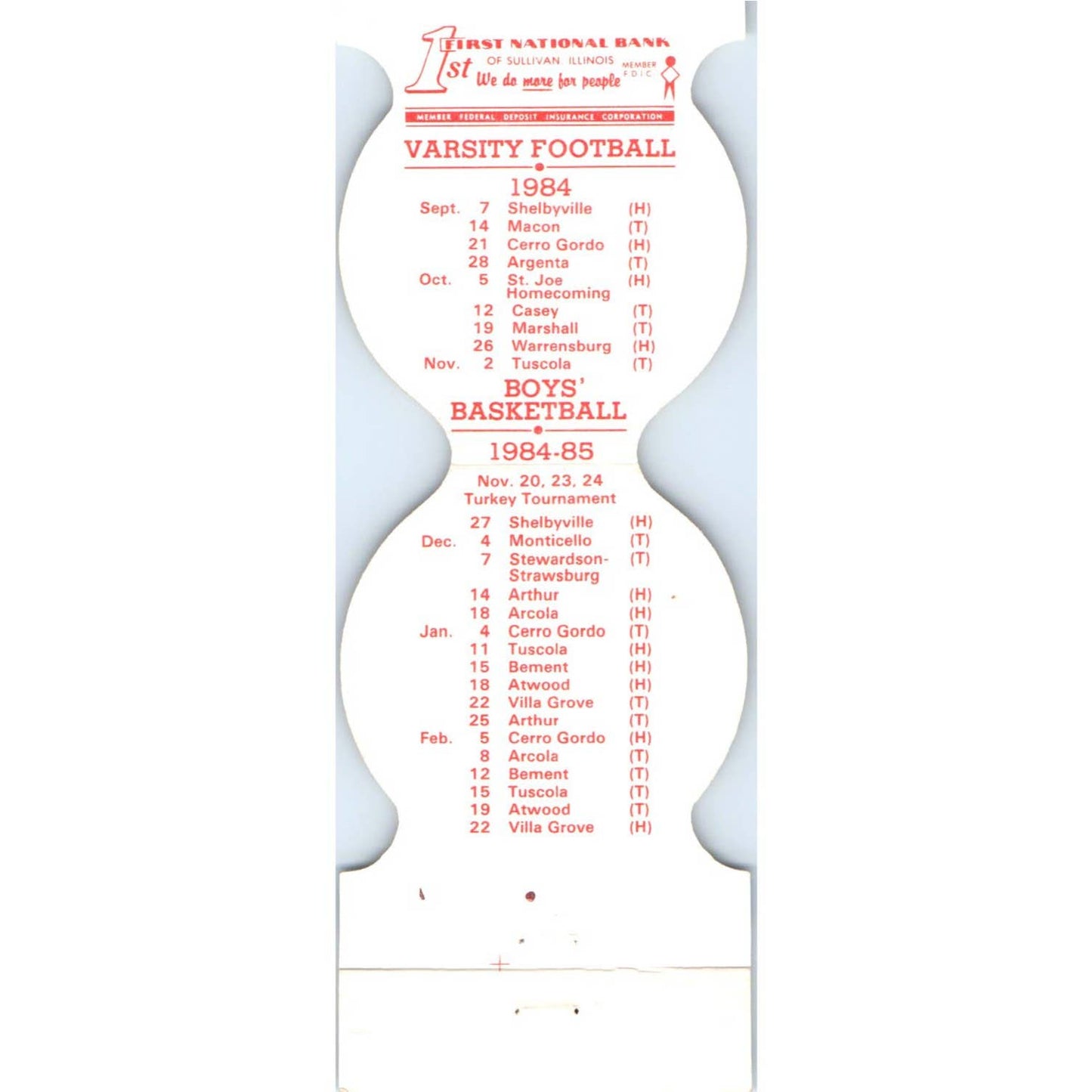 1984-85 Sullivan High School Illinois Basketball Schedule Matchbook Cover SA1-M4