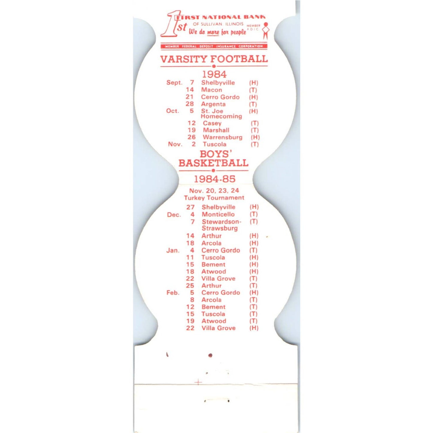 1984-85 Sullivan High School Illinois Basketball Schedule Matchbook Cover SA6-M4