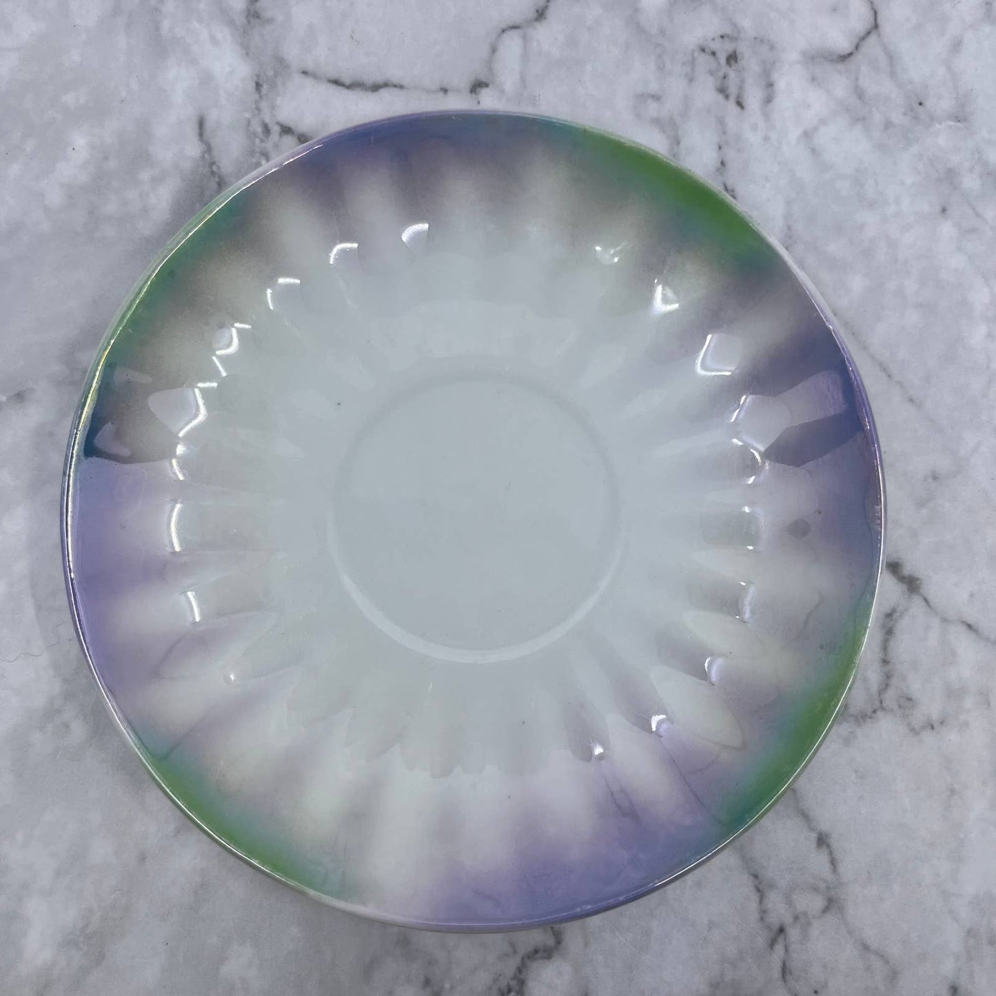 Vtg Fine China Saucer ONLY Bavaria Scallop Iridescent Luster Green Purple TA7-8