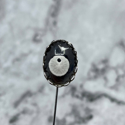 Vintage Victorian Style Silver Tone Black Enamel Sand Dollar Stick Pin SE6