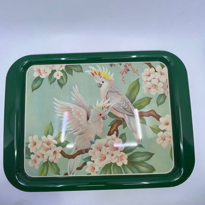 1950's Set of 4 MCM Cockatiel Tropical Toleware Tin Litho Trays 17.5 x 13” TH9-3P