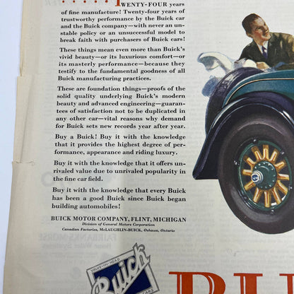 1928 Saturday Evening Post Centerfold Color Buick Automobile Ad FL4