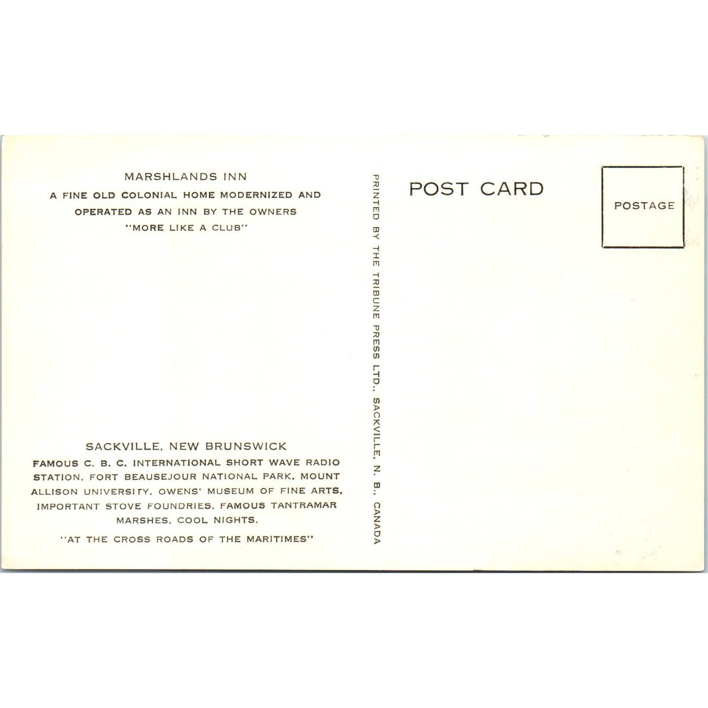 Marshland Inn Sackville New Brunswick - Original Postcard TJ7-RP2