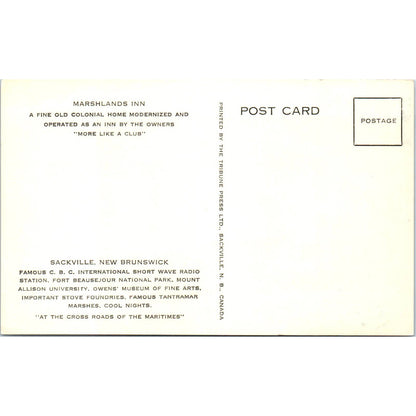Marshland Inn Sackville New Brunswick - Original Postcard TJ7-RP2