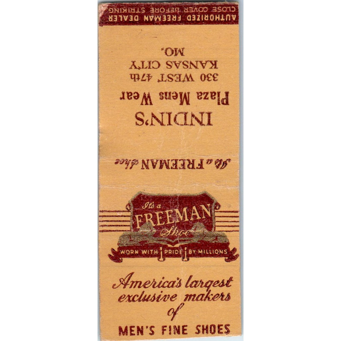 Freeman Shoes Indins Men's Wear Kansas City MO Advertising Matchbook MM9-4