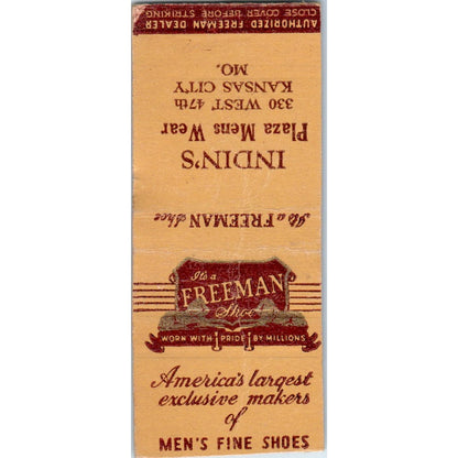 Freeman Shoes Indins Men's Wear Kansas City MO Advertising Matchbook MM9-4
