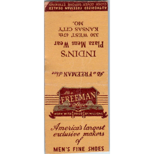 Freeman Shoes Indins Men's Wear Kansas City MO Advertising Matchbook MM9-4