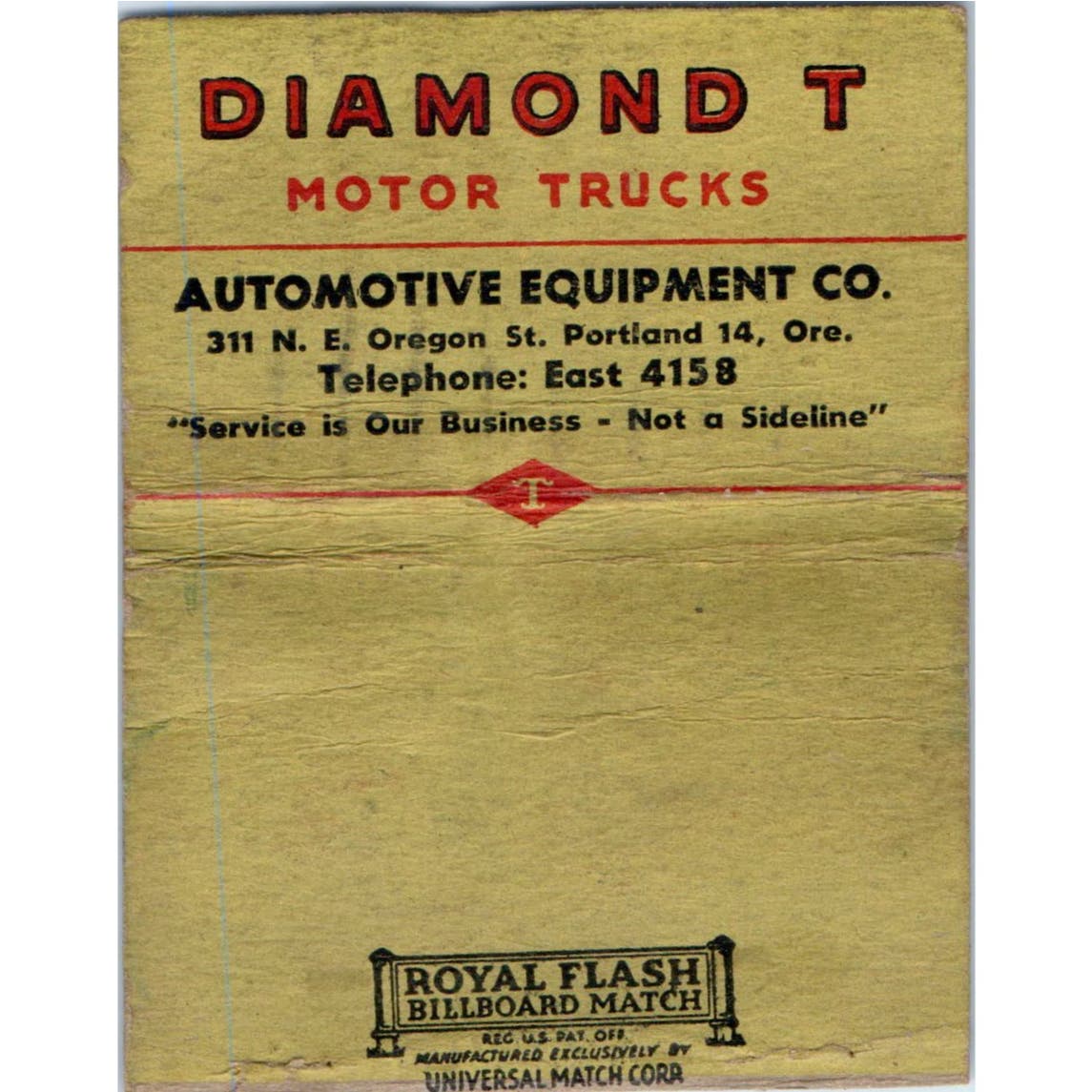 Diamond T Motor Trucks Portland Oregon Wide Advertising Matchbook Cover SA9-M7