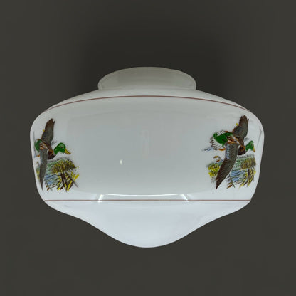 Vtg Mallard Duck Glass Light Shade Fan Replacement Pendant 3.75" Fitter TJ9