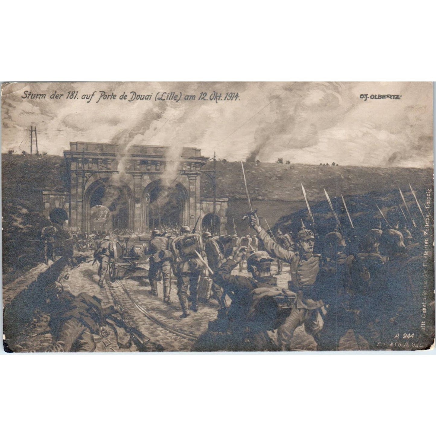 Sturm Der 181 Auf Porte de Douai 1914 Original RPPC Postcard TJ7-RP1