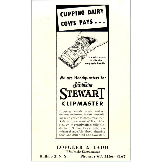 1950s Sunbeam Stewart Clipmaster Advertising Leaflet Loegler & Ladd Buffalo SE5