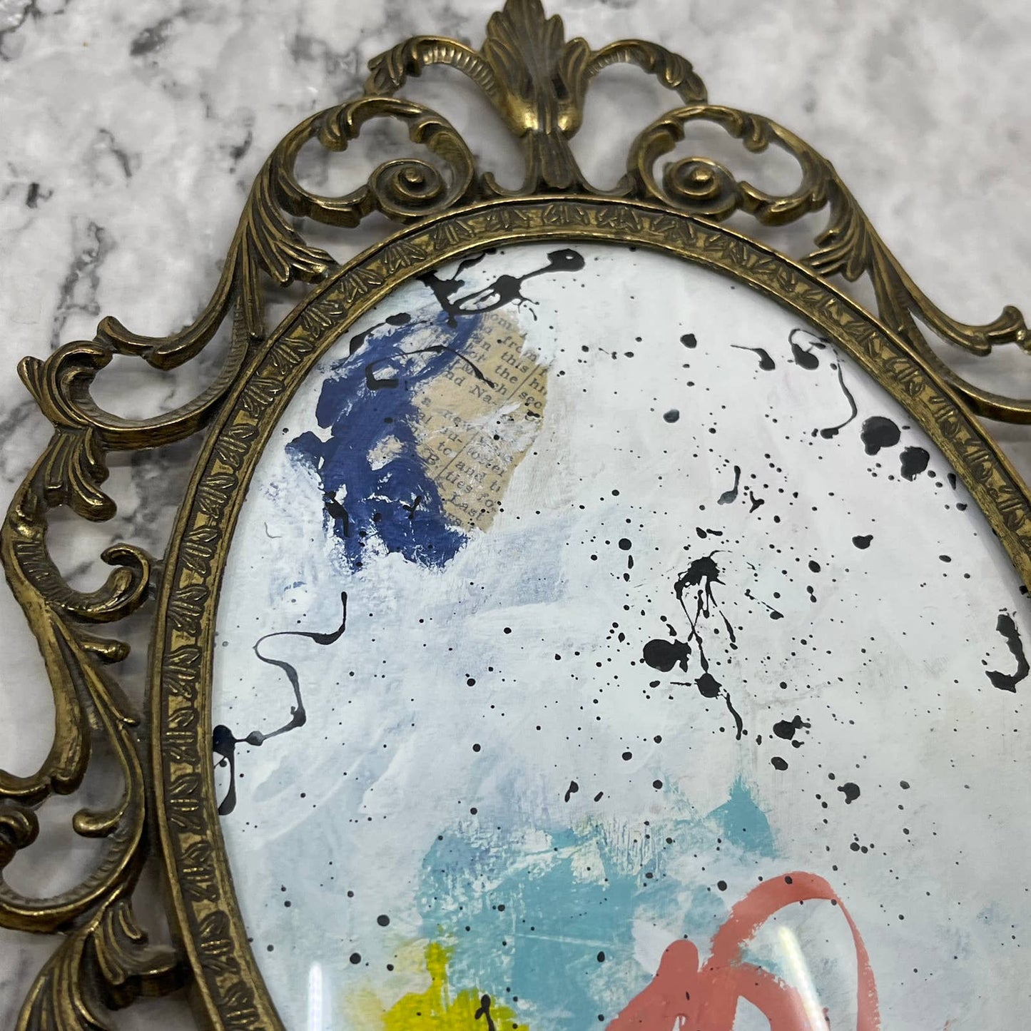 Original Framed Abstract Art Painting 7x10" in Victorian Brass Frame w/ COA TC7