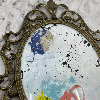 Original Framed Abstract Art Painting 7x10" in Victorian Brass Frame w/ COA TC7