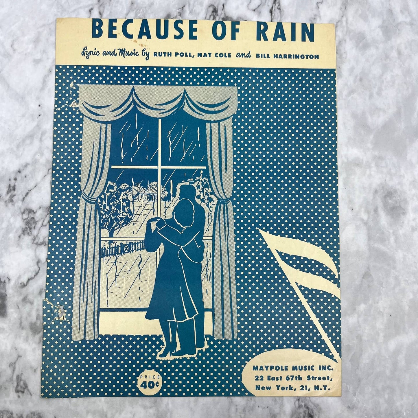 1950 NAT ‘KING’ COLE (co-writer) sheet music BECAUSE OF RAIN TH1