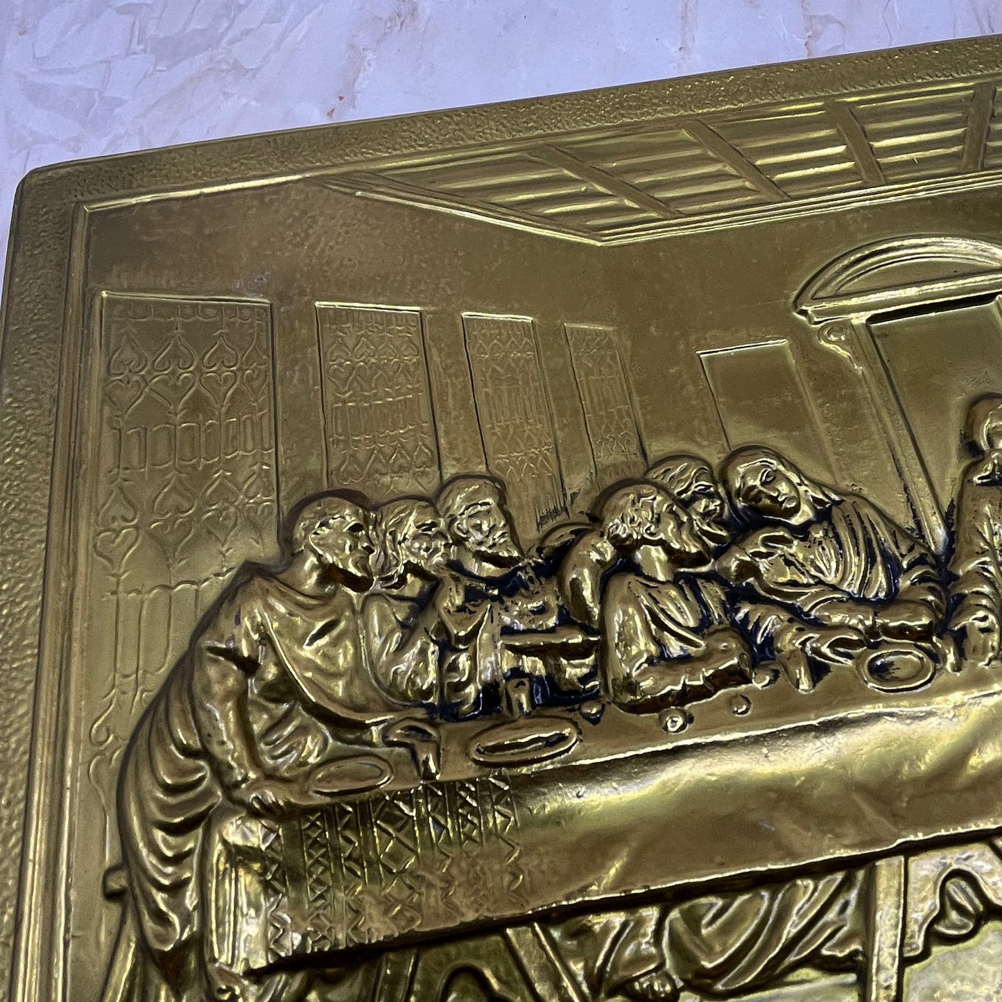 1950s Pressed Brass Wall Plaque Relief The Last Supper England 9.5x14.5" TC9
