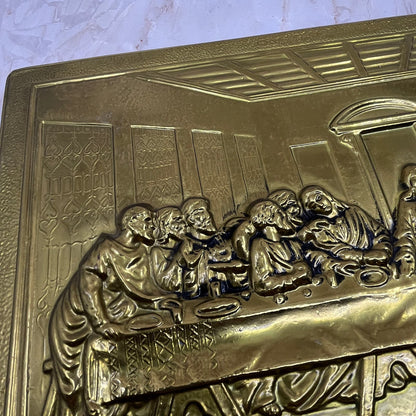 1950s Pressed Brass Wall Plaque Relief The Last Supper England 9.5x14.5" TC9