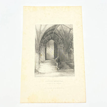 1836 Original Art Engraving Norwich Cathedral Enterance to the Cloisters AC4