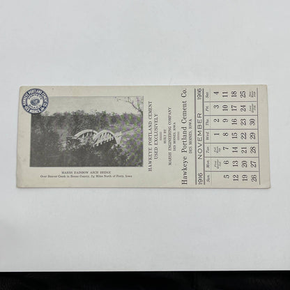 1916 Hawkeye Portland Cement Co Blotter Des Moines IA Marsh Rainbow Bridge AB8-2