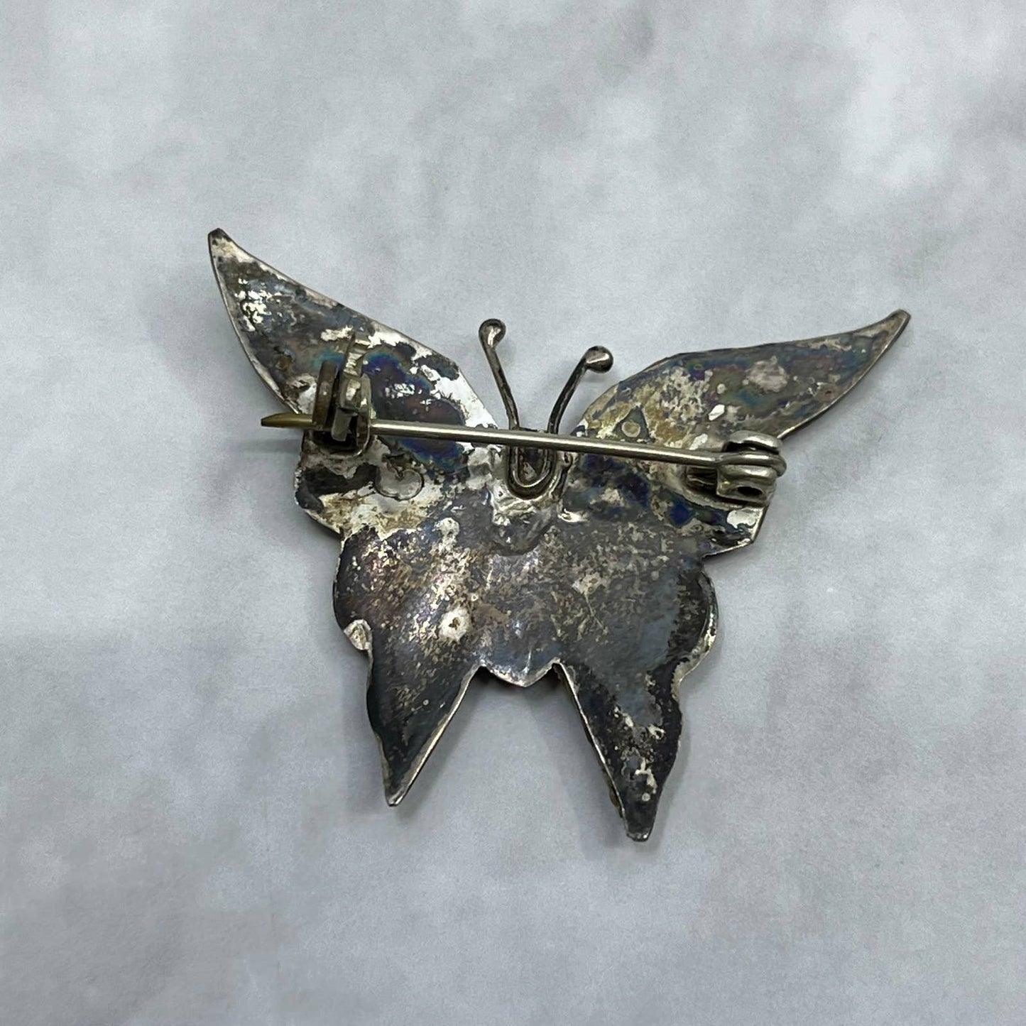 Vintage Silver & Abalone Butterfly Brooch Pin Mexico SE6
