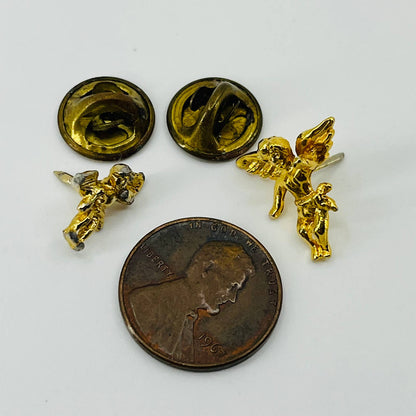 Vintage Lot of 2 Miniature Cherub Figure Pins Gold Tone Brooch SB2