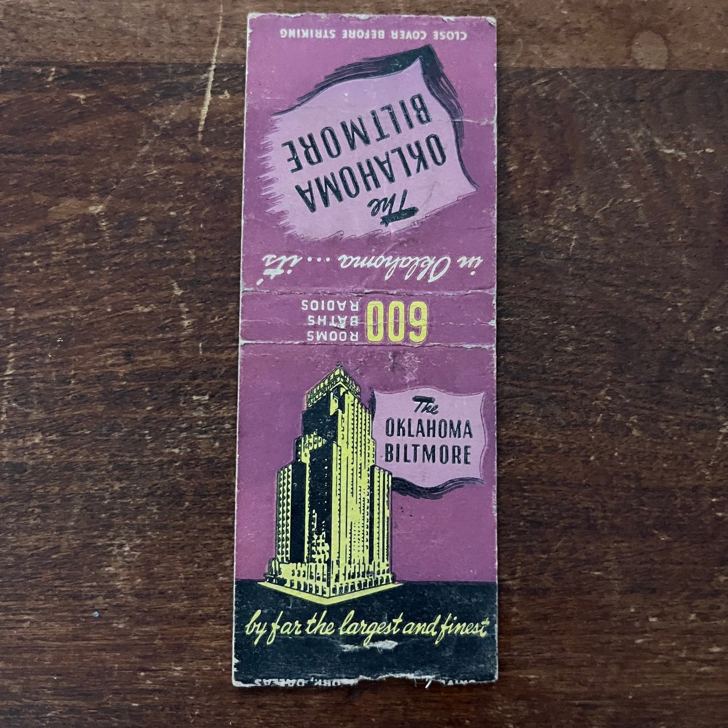 The Oklahoma Baltimore Hotel Advertising Matchbook Cover SB3-M2