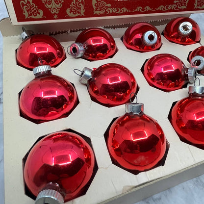 Shiny Brite 12 Vintage 1 3/4" Mercury Glass Ornaments Original Box Red/Pink TJ9