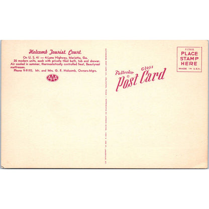 Holcomb Tourist Court Marietta Georgia G.F. Holcomb - Original Postcard TJ7-RP2