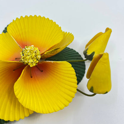 Vintage Handmade Yellow Flower Made from Seashells 6” TE5