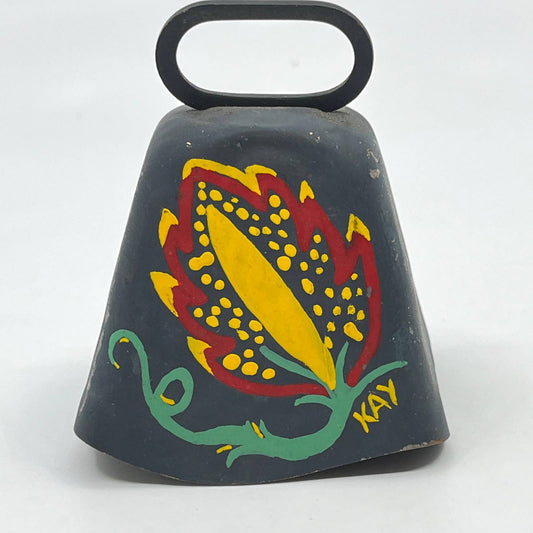 Vintage Pennsylvania Dutch Folk Art Hand Painted Cowbell Floral KAY TG2-3