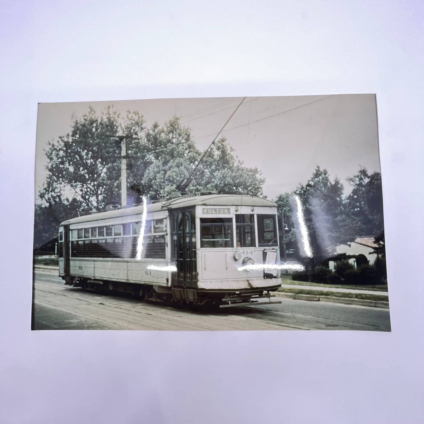 Vintage Large Photograph of Trolley Streetcar 414 Fulton 8x12” FL3