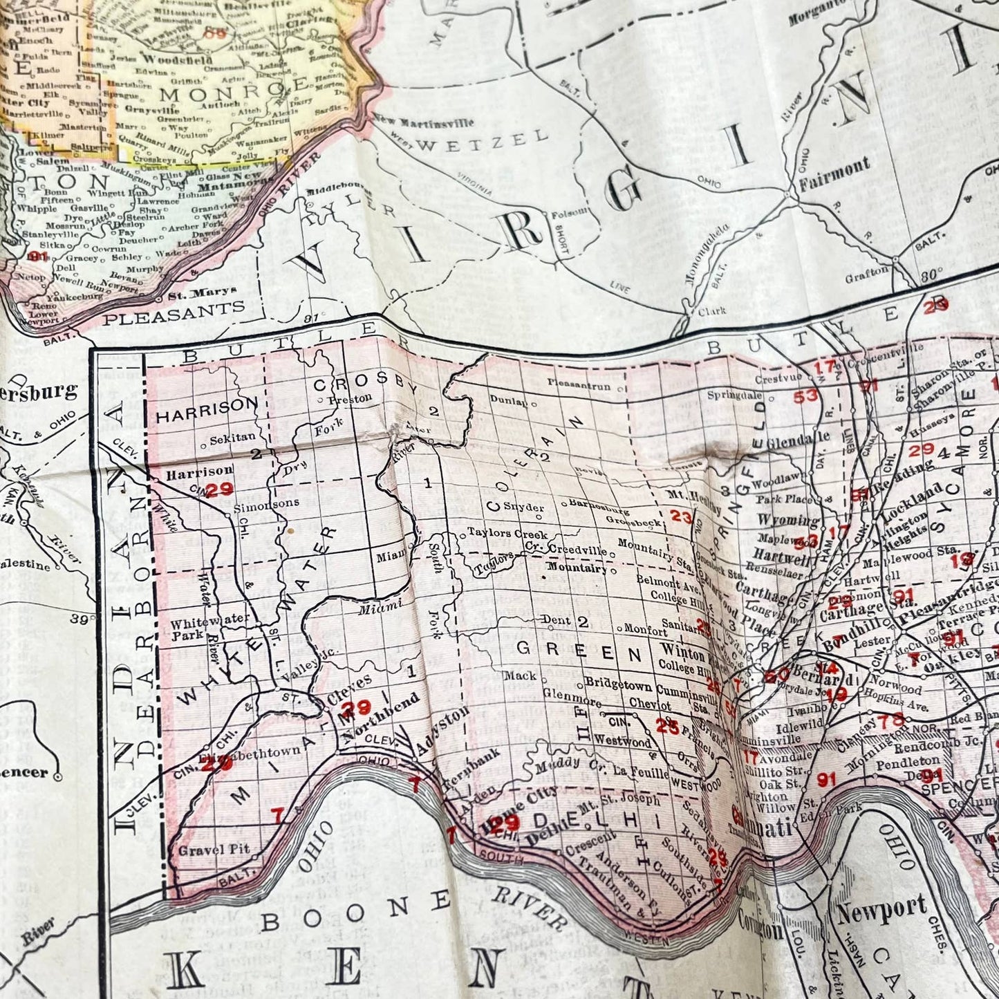 1902 Rand-Mcnally Vest Pocket Map Of OHIO All Cities Tinted Engraving SD3