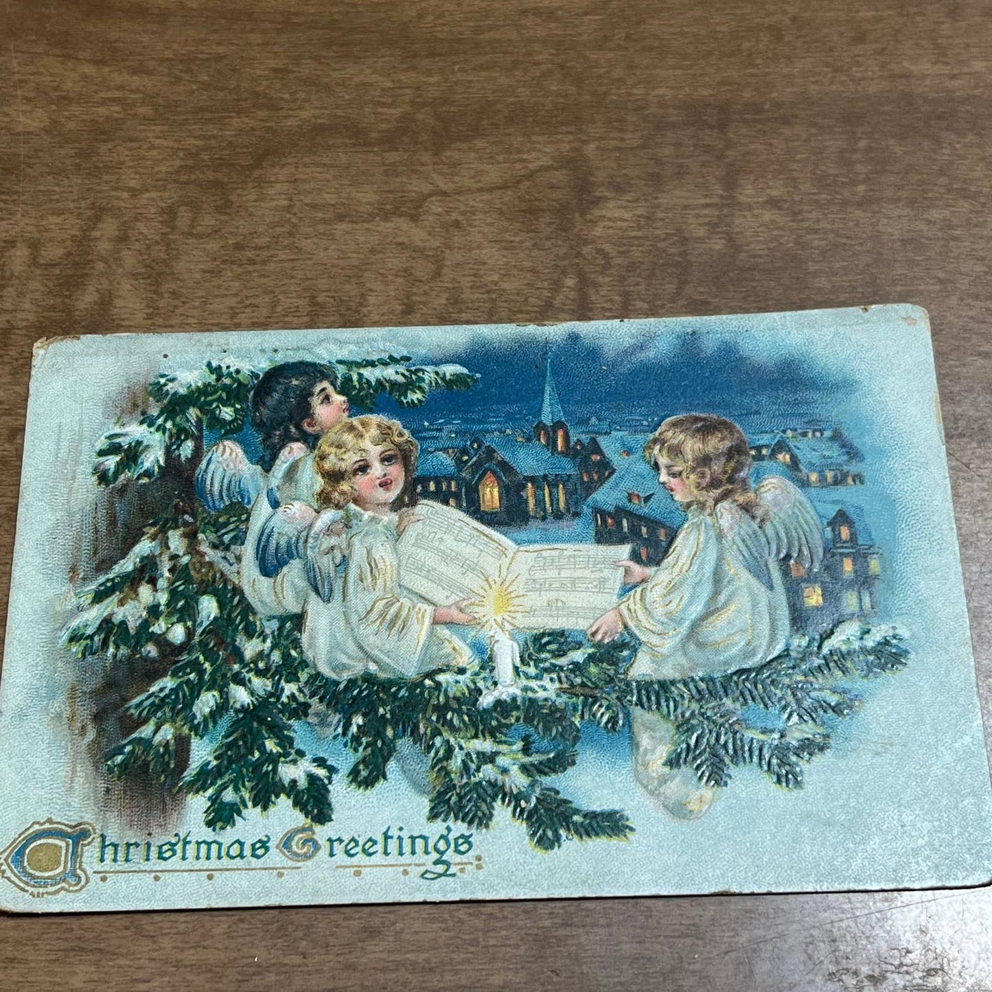 c1910 Angels Singing Sheet Music Candle Tucks Christmas Greetings Postcard PA2