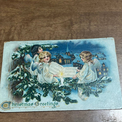 c1910 Angels Singing Sheet Music Candle Tucks Christmas Greetings Postcard PA2