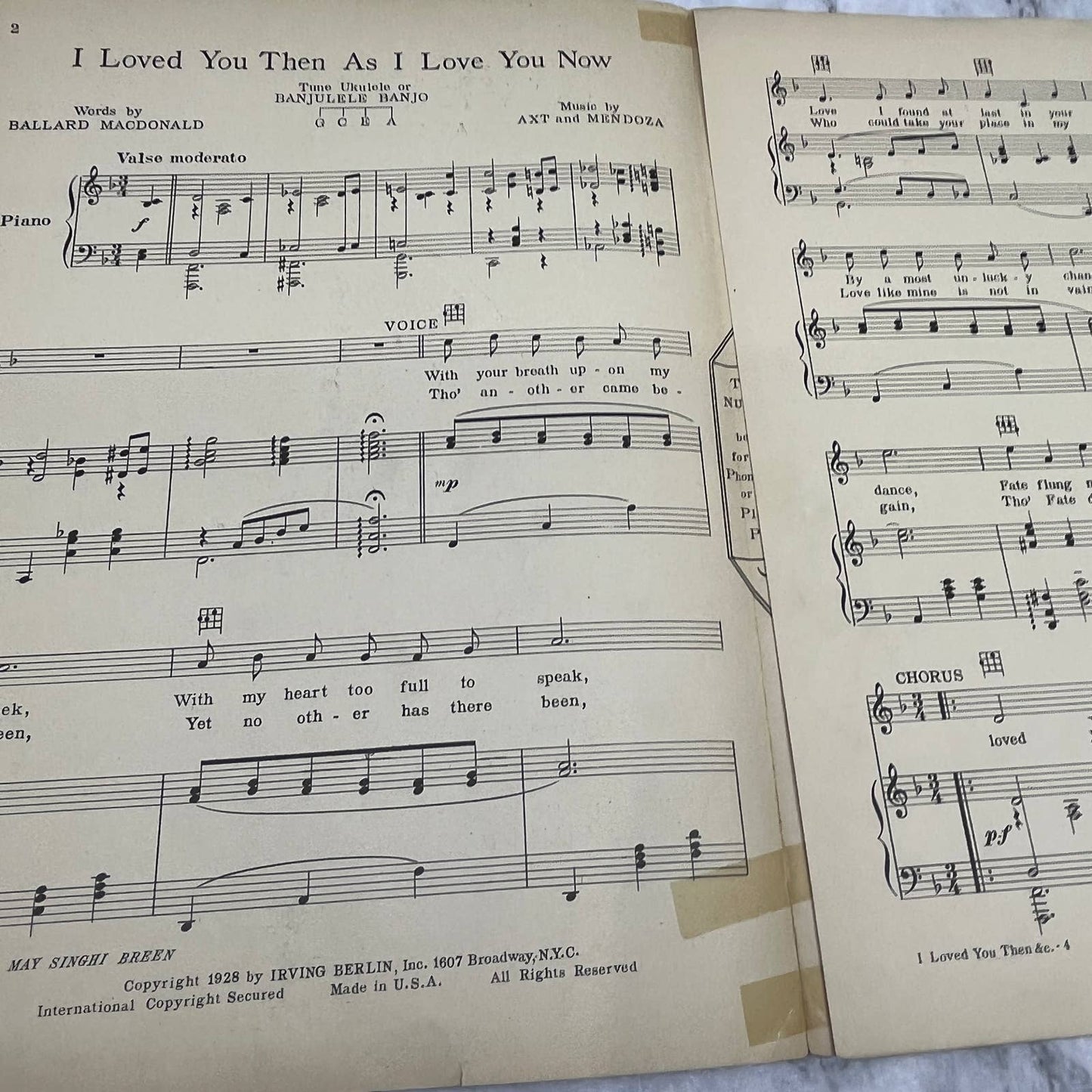 I Loved You Then Irving Berlin Joan Crawford 1928 Sheet Music TK2-SM4