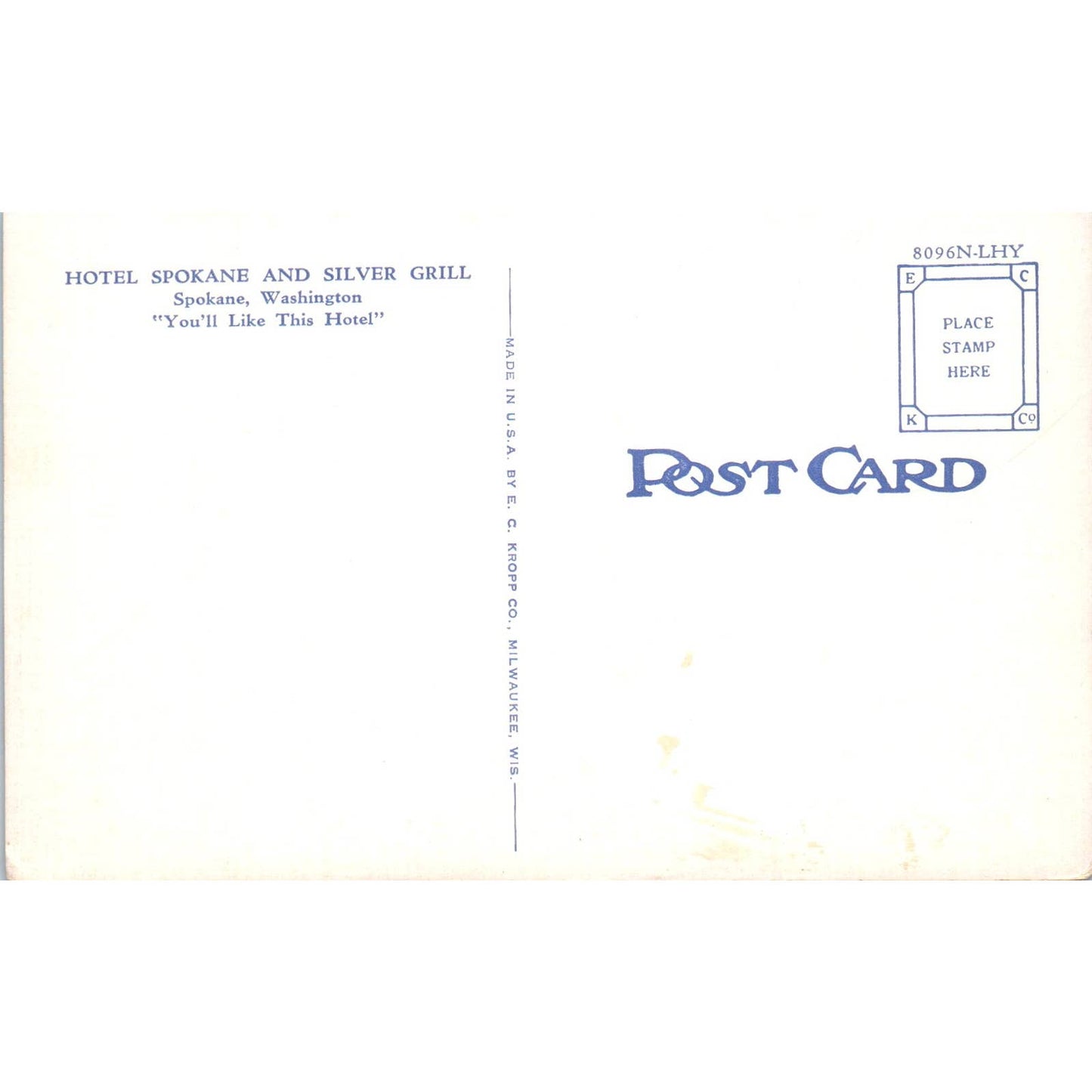 Vintage Postcard Hotel Spokane, Spokane Washington TD9-W2