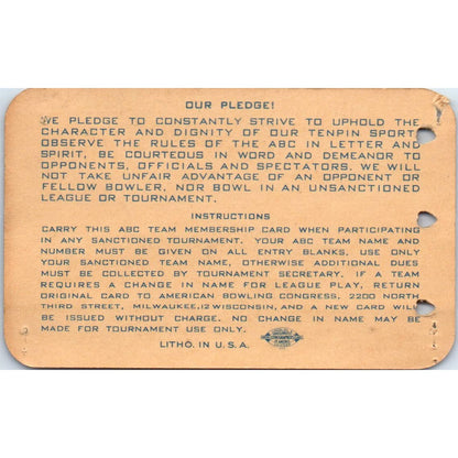 1949 American Bowling Congress Milwaukee Membership Card Eagles 775 SE5-21