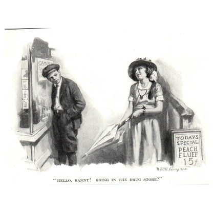 Hello Ranny! Going in the Drug Store? - 1921 Original Illustration TJ7-S