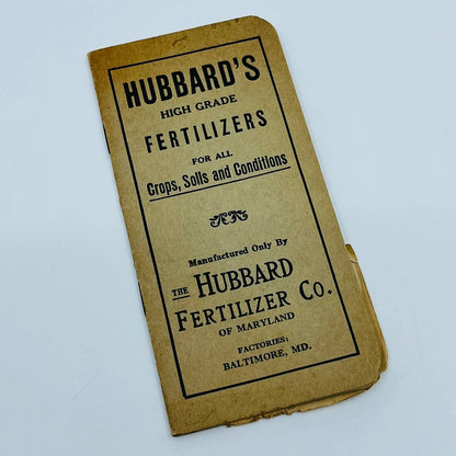 1931 Hubbard’s High Grade Fertilizers Pocket Notebook Baltimore, MD SC2