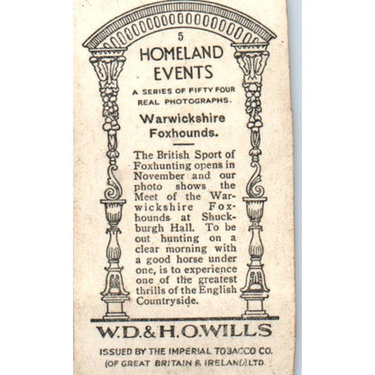 1932 Wills Cigarette Cards Homeland Events Warwickshire Foxhounds #5 SE5