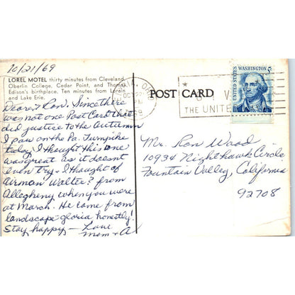 Vintage Postcard Lorel Motel Lorain Blvd, Elyria OH TD8-O2